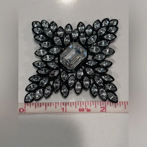Kenneth Jay Lane Black Line Crystal Cruciform Brooch